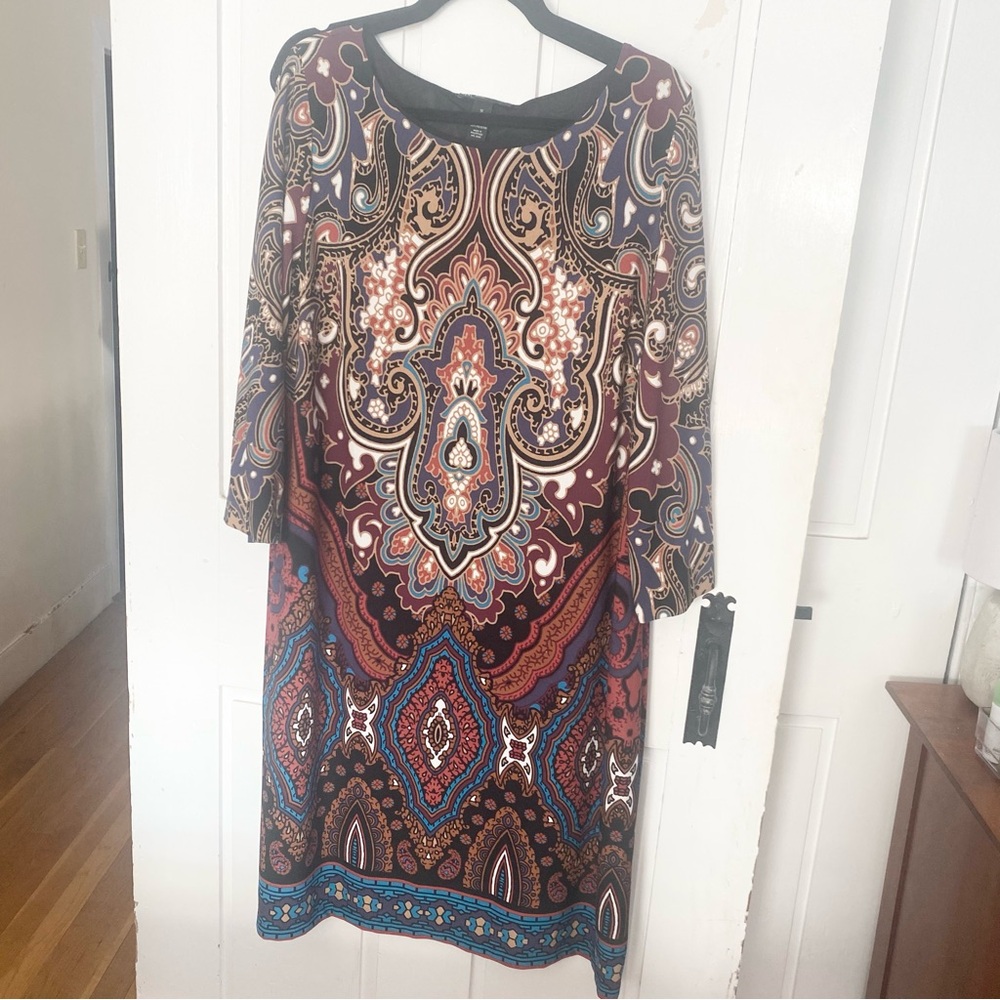 INC International Concepts Multicolor Paisley Long Sleeve Dress 1X